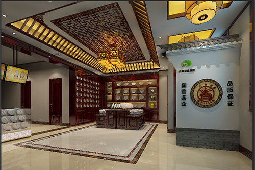 赣县古朴典雅的中式茶叶店大堂设计效果图
